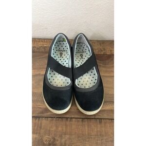 Womens Mary Jane Shoes 8.5 Black Slip On Canvas Suede Retro